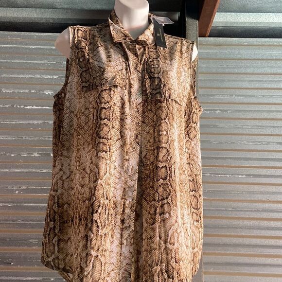 Worthington Tops Worthington Snakeskin Button Up Tank blouse Ladies Large - Picture 1 of 8